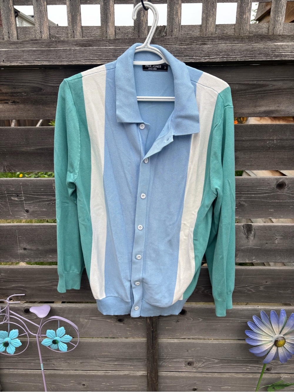 Paul Jones Men’s Light Blue & Teal Striped Cardigan Sweater